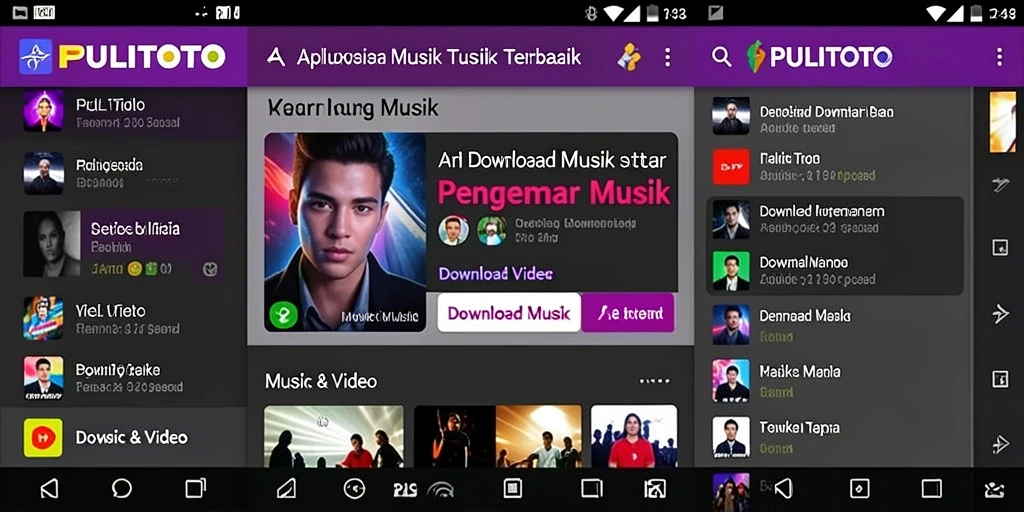 Antarmuka aplikasi PULITOTO untuk Download Musik yang mudah digunakan.